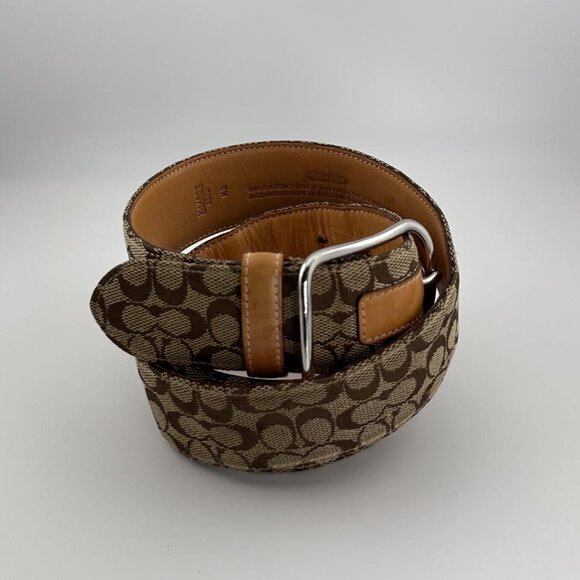 Vintage Y2K COACH Khaki Belt in Brown Leather Canvas Signature C Size (XL) - Picture 1 of 6